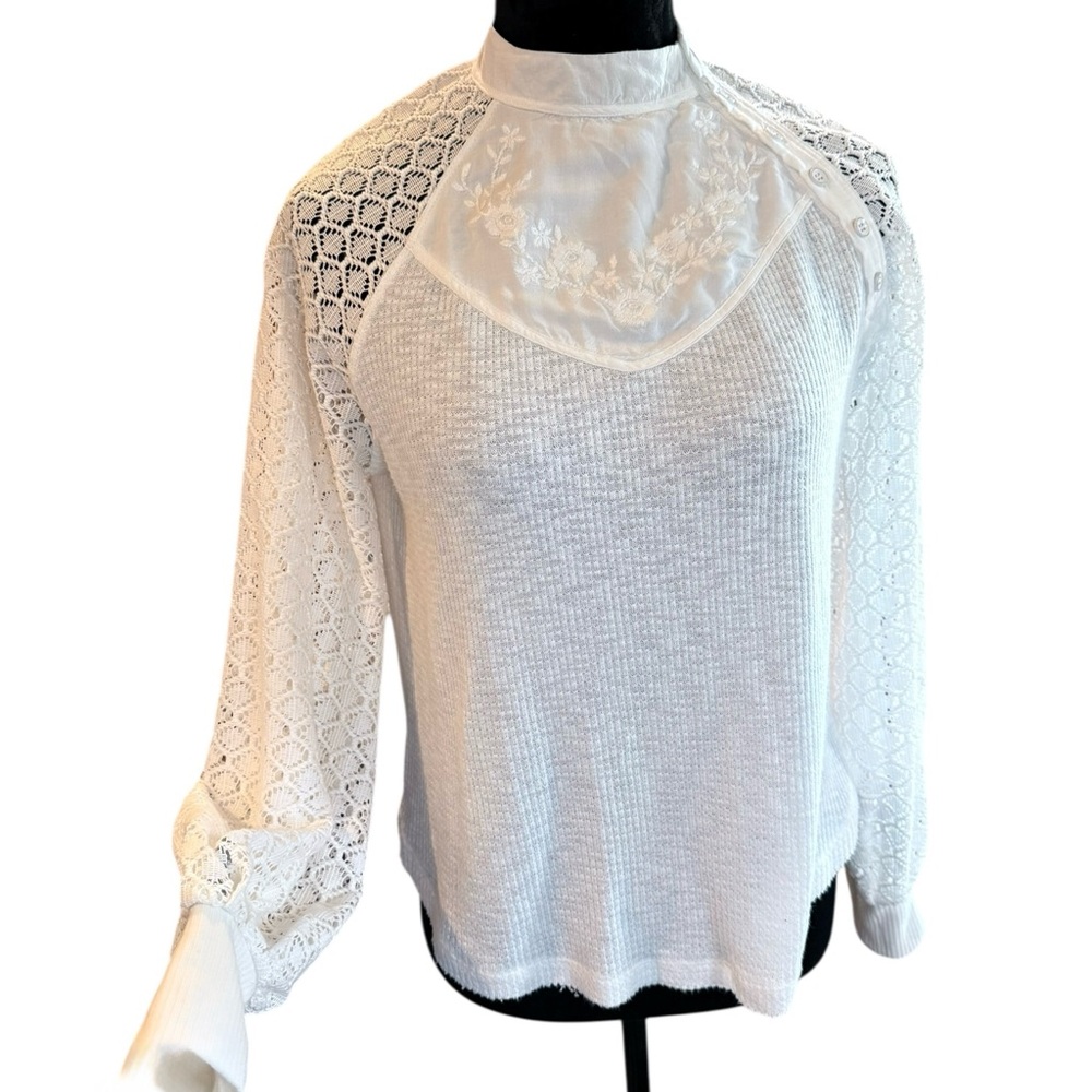 Free People Sweetest Thing Lace Women's Top White Cotton Blouse Extra Small XS